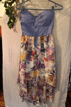 Size M Seductions Lavender Lace Strapless Bodice and Floral Skirt Dress