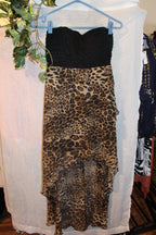 Size M Casting Strapless Black and Leopard Print Dress