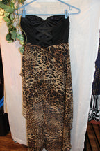 Size M Casting Strapless Black and Leopard Print Dress
