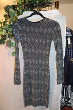 Size 0 H&M Divided Sparkle Geo Design Fitted Long Sleeve Black Party Dress