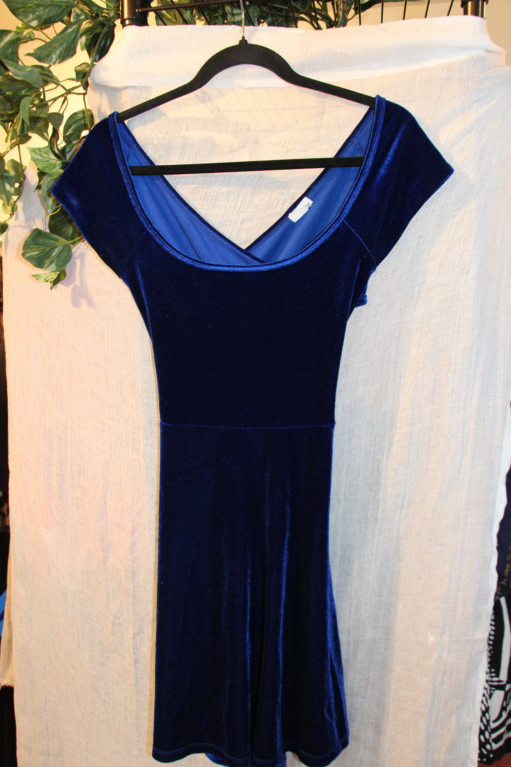Size S Garage Vibrant Blue Velour Sleeveless Party Dress