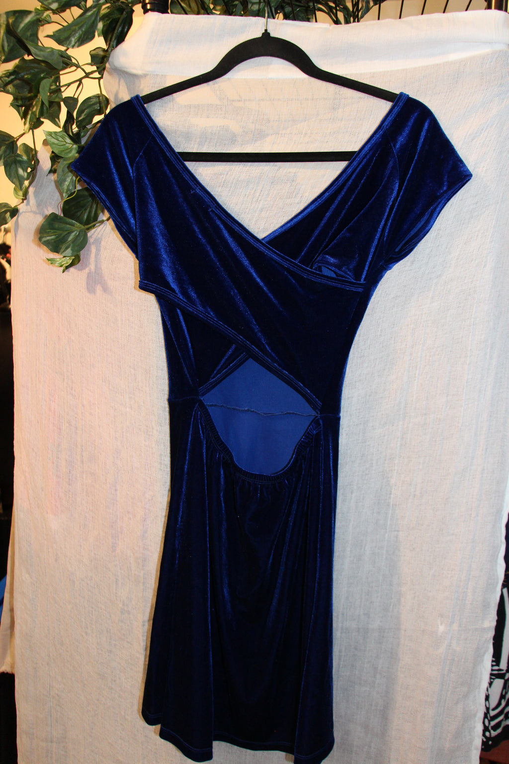 Size S Garage Vibrant Blue Velour Sleeveless Party Dress