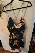 Size S Fifty Street Teal Spaghetti Strap Dress With Rose Print Delicate Spaghetti Straps