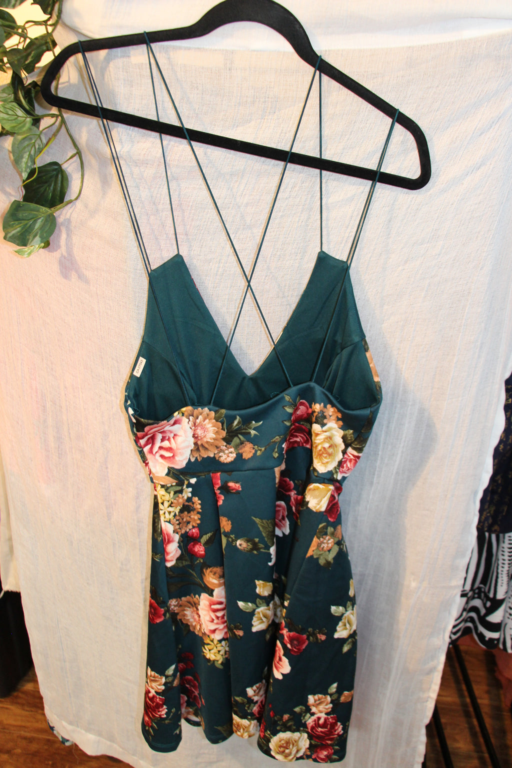 Size S Fifty Street Teal Spaghetti Strap Dress With Rose Print Delicate Spaghetti Straps