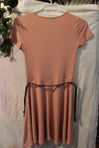 Size S Forever 21 Light Pink Ribbed Belted Short Sleeve Dress