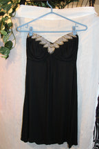 Size S Dating Clothing Sleeveless Black Rayon Dress with Beaded Neckline