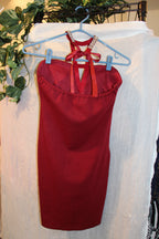 Size M Sofia's Halter Top Burgundy Dress With Bejewelled Neckline