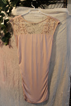 Light Pink Streetwear Society Cap Sleeve Dress with Side Ruching, Cowl Neck and Lace Back— Size Small