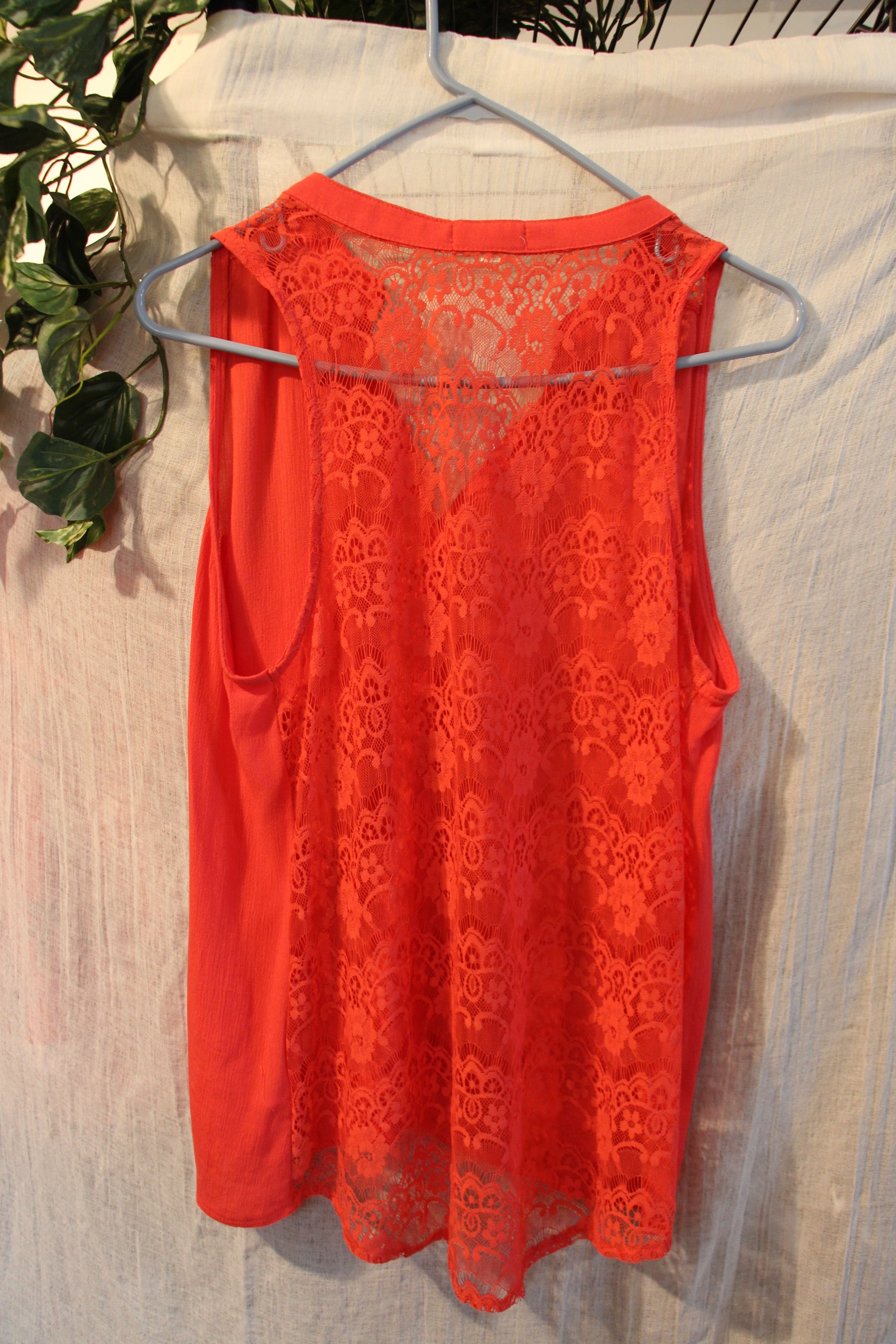 Size M Ardene Coral Button Up Sleeveless Blouse With Lace Back