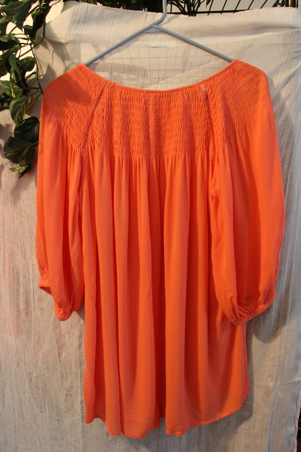 Coral 3/4 Sleeve Flowy Top With Shirring