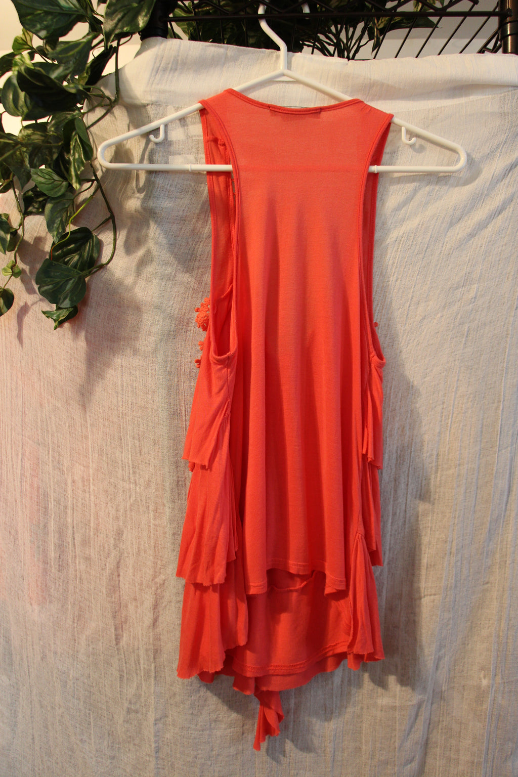 Size M Coral Rayon Tank Top With Ruffles And Lace by American Dream