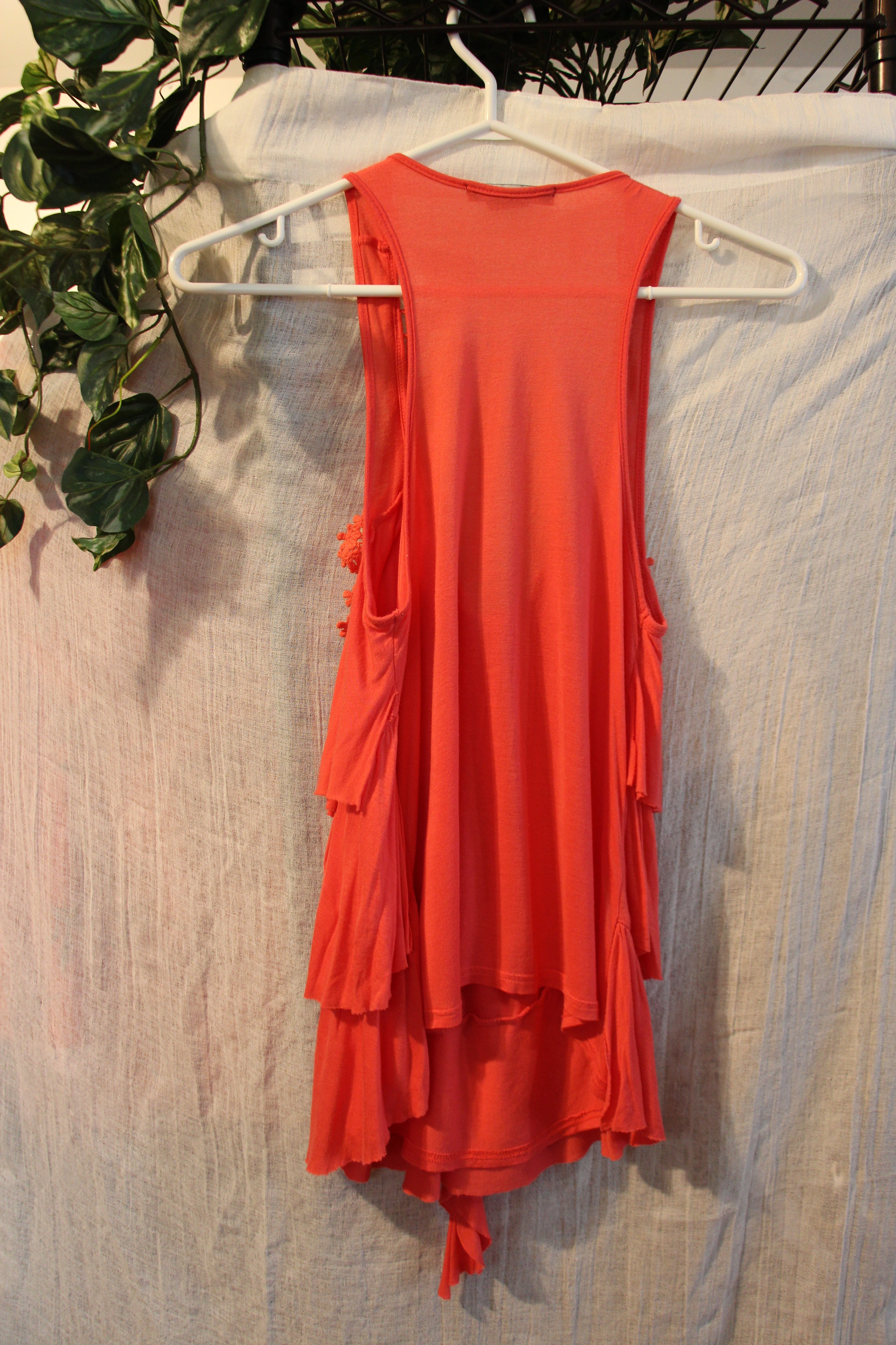 Size M Coral Rayon Tank Top With Ruffles And Lace by American Dream