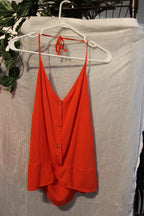 Size M Urban Romantics Orange Coral Neck Tie Linen/Rayon Blend Halter Top