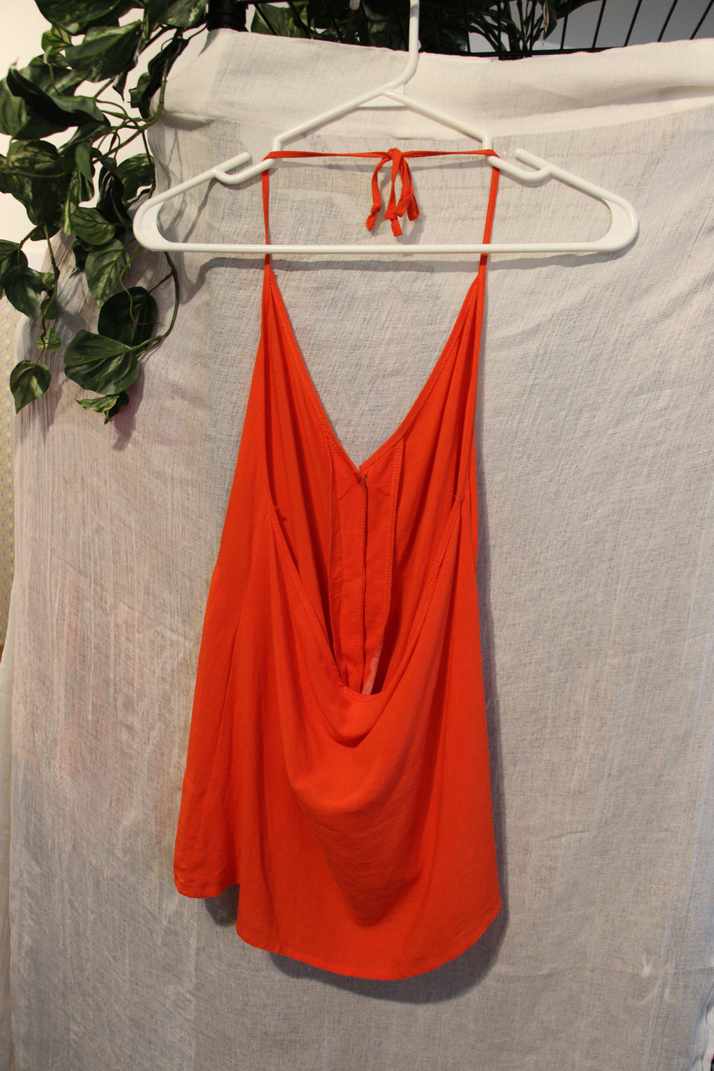 Size M Urban Romantics Orange Coral Neck Tie Linen/Rayon Blend Halter Top