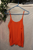 Size S SWS Orange Camisole with Adjustable Straps Embroidered Yolk and Elastic with Ruffled Hem