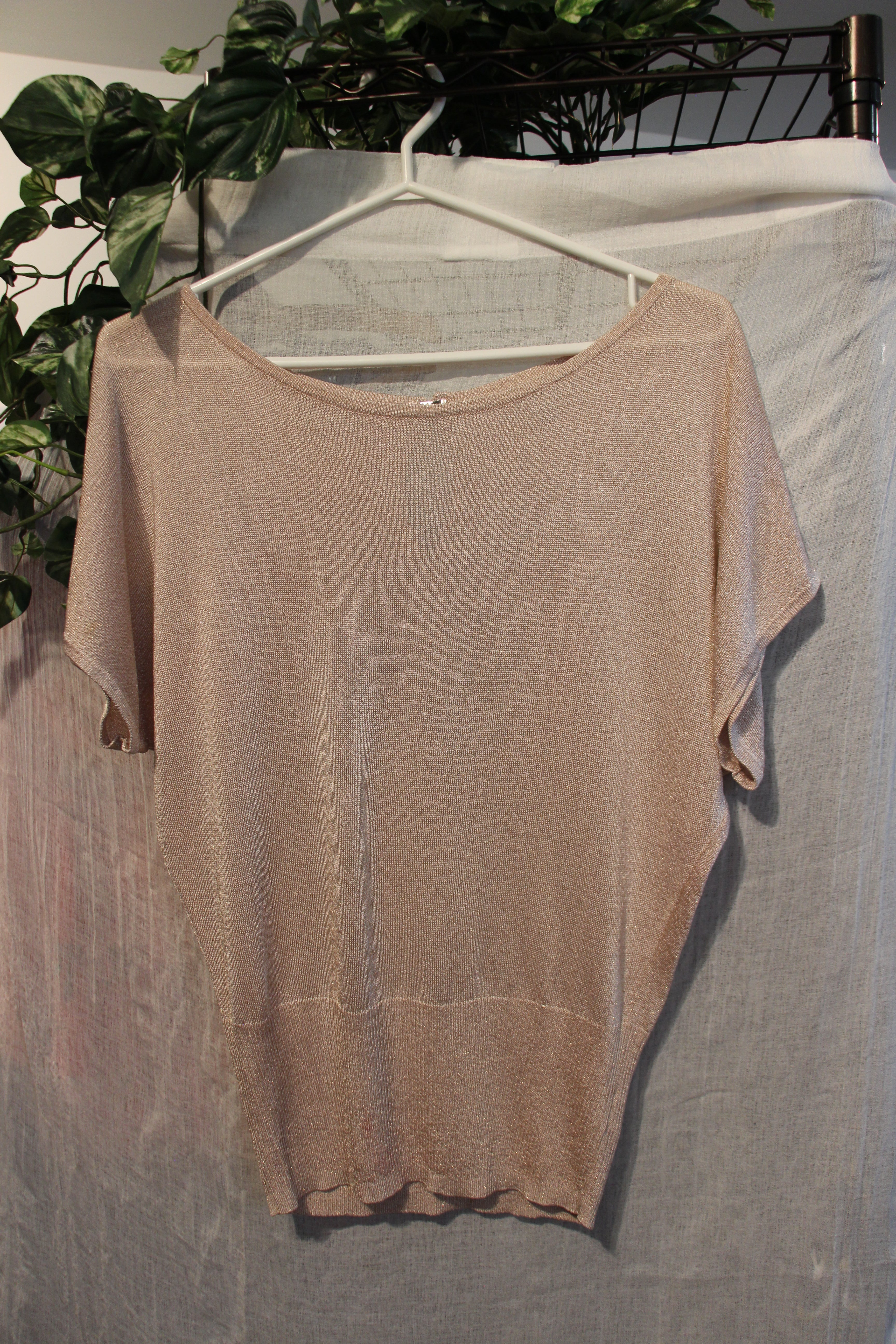 Drop Shoulder Short Sleeve Fine Knit Sweater, Light Rose Gold In Colour By Calvin Klein - Size Small