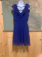 Blue sleeveless Frilled V-neckline PLEATED DRESS- elasticized waist