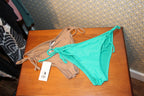 Size L & XL Refuge Double Hip Tie Beige and Turquoise Bikini Bottoms consignment