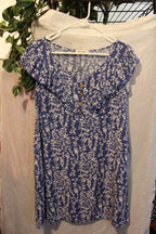 Size M Joli Clothes Vancouver 100% Rayon Blue Floral Ruffled Short Sleeve Dress