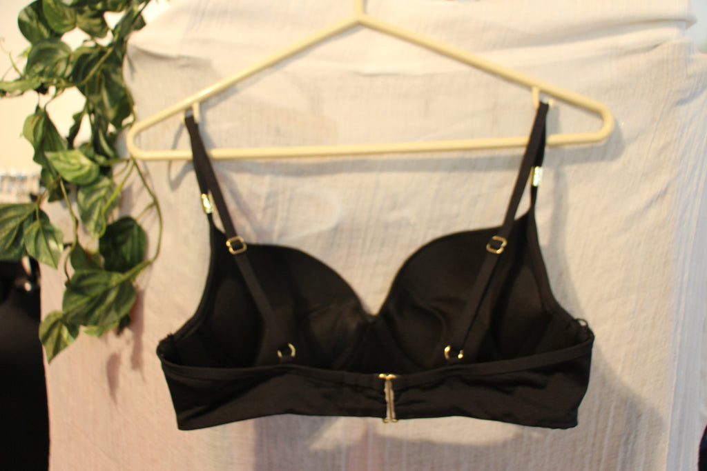 Size 34C H&M Black Padded Adjustable Spaghetti Strap Gold Accent Bikini Top Consignment