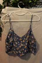 Size S Blue Rair Spaghetti Strap Front Button Closure Floral Blue Halter Top