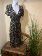 STUDIO by LIZ CLAIBORNE - Black Short Sleeve Dress with White Circular Pattern- Wrap-Around