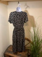 STUDIO by LIZ CLAIBORNE - Black Short Sleeve Dress with White Circular Pattern- Wrap-Around