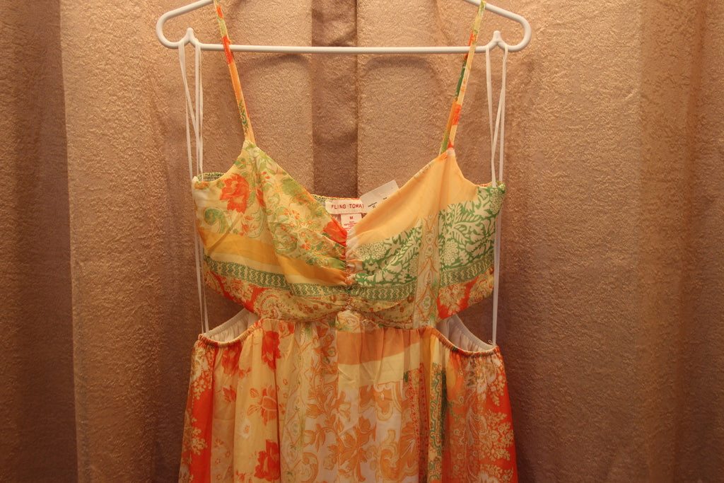 Consignment boutique, Size M New Flying Tomato Adjustable Spaghetti Strap Multicoloured Floral Print Maxi Dress. 