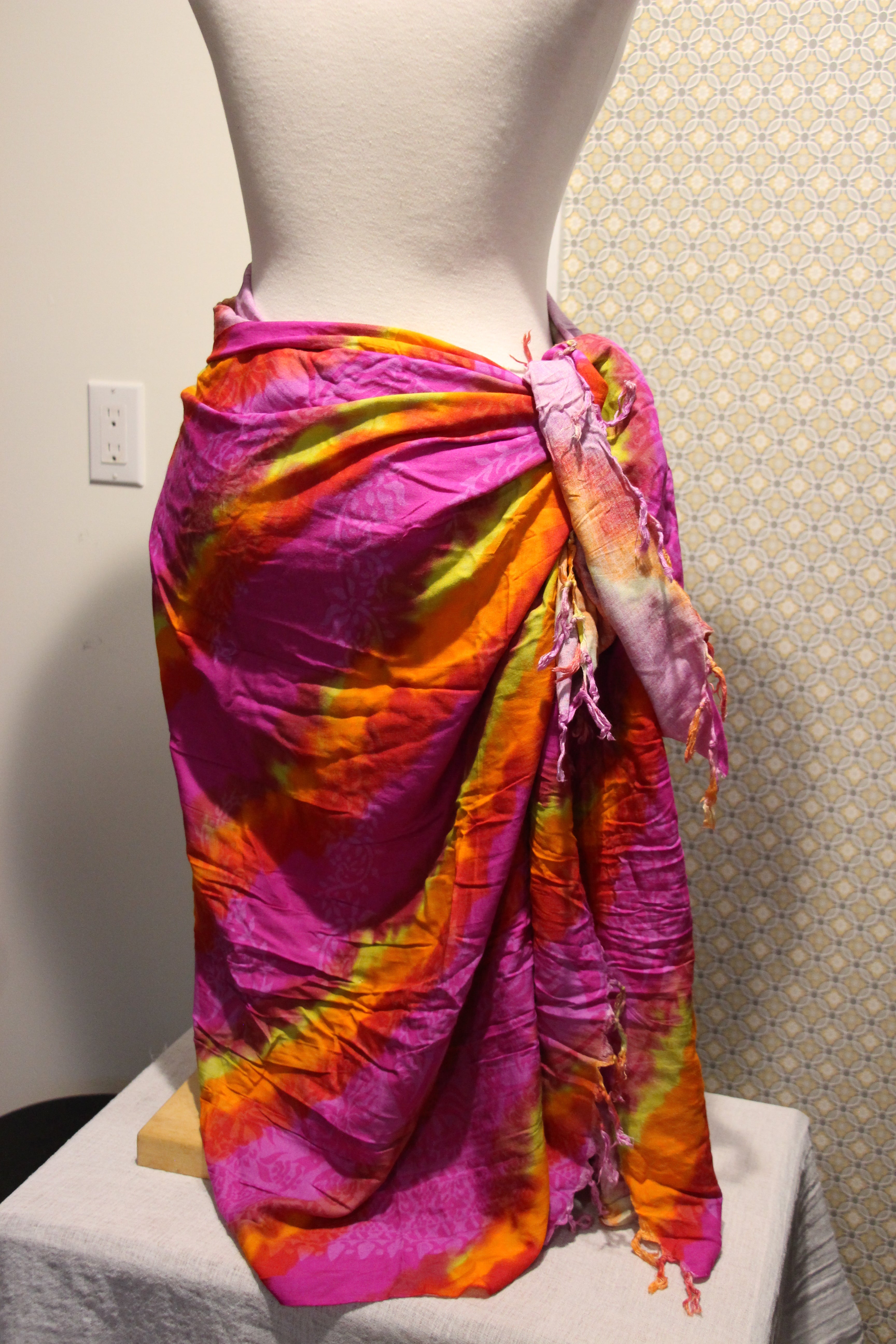 Purple, Orange and Yellow Tie Dye Scarf/Shawl with Tassels consignment