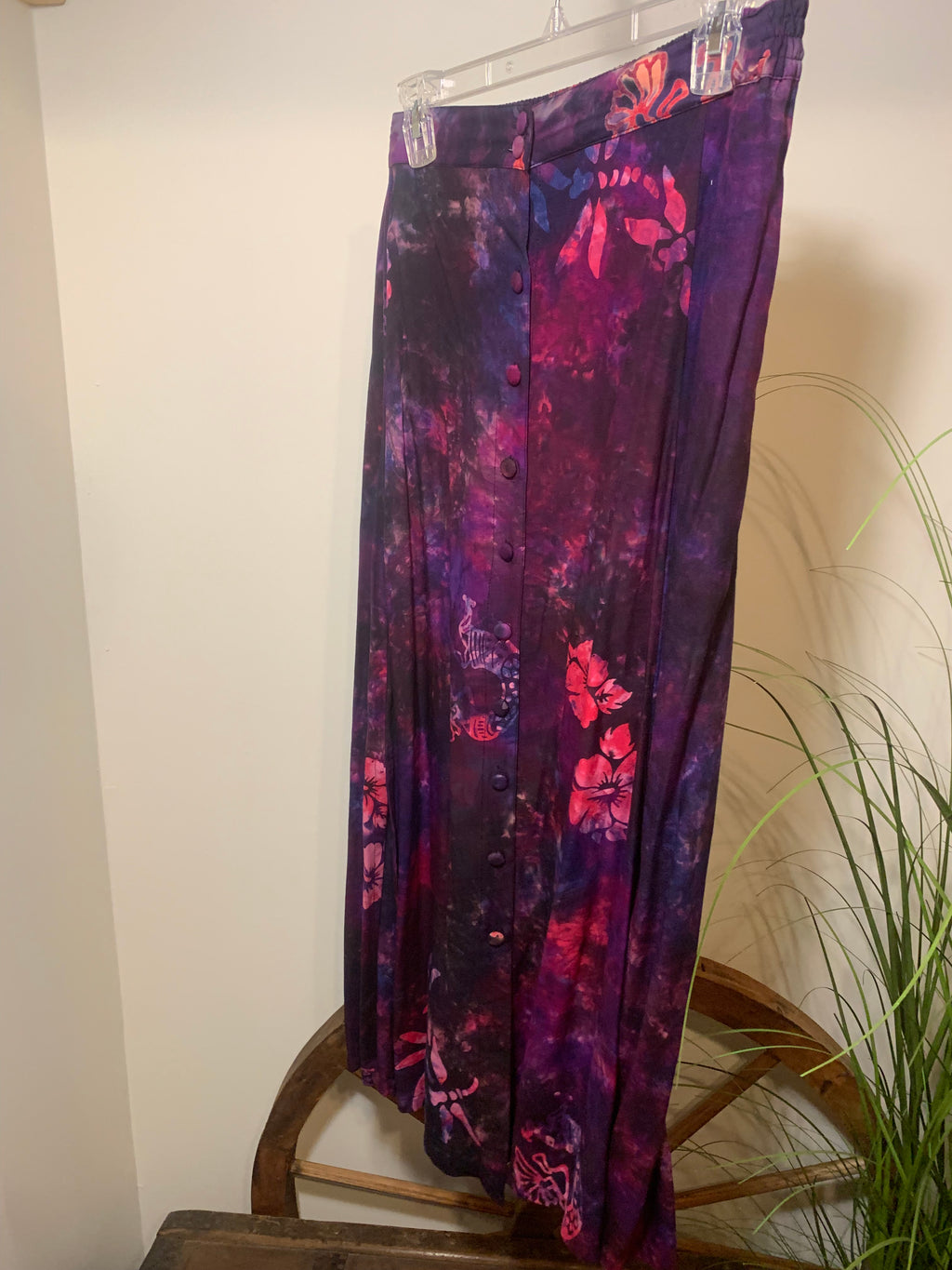 BECKY ARTISTIC PATTERN PLEATED SKIRT & MATCHING BUTTON DOWN SHIRT  - Consigned with VARDO Vintage & Valuables vvvardo.ca