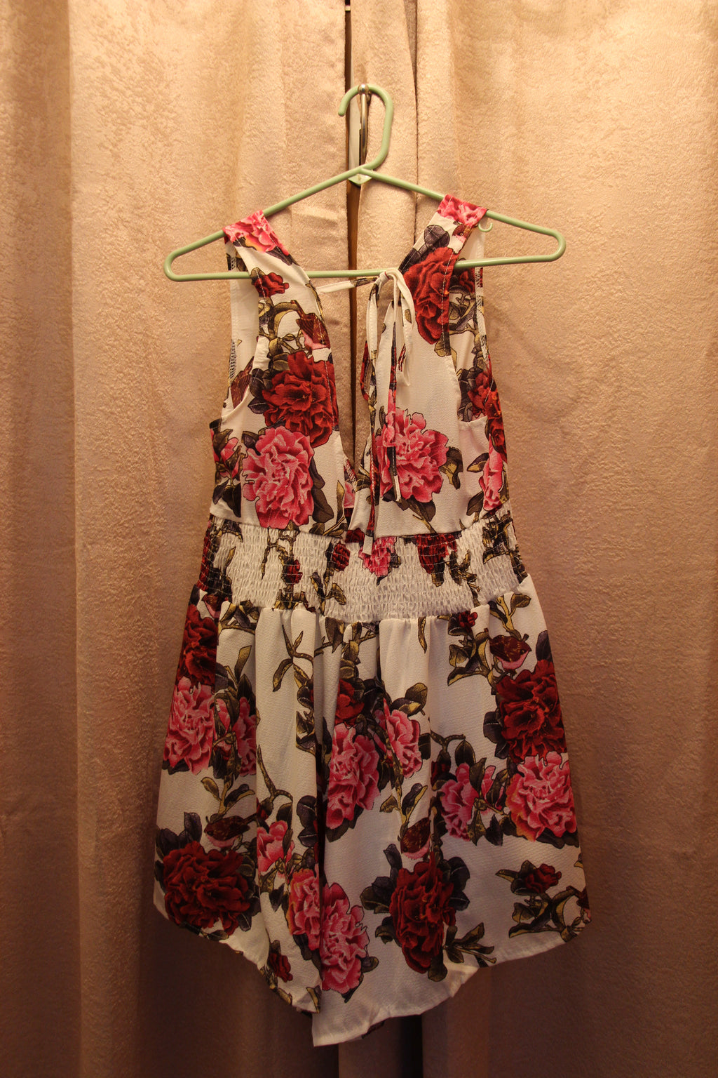 Size S Chick Trends Floral Print Back Tie Plunging Neckline Romper