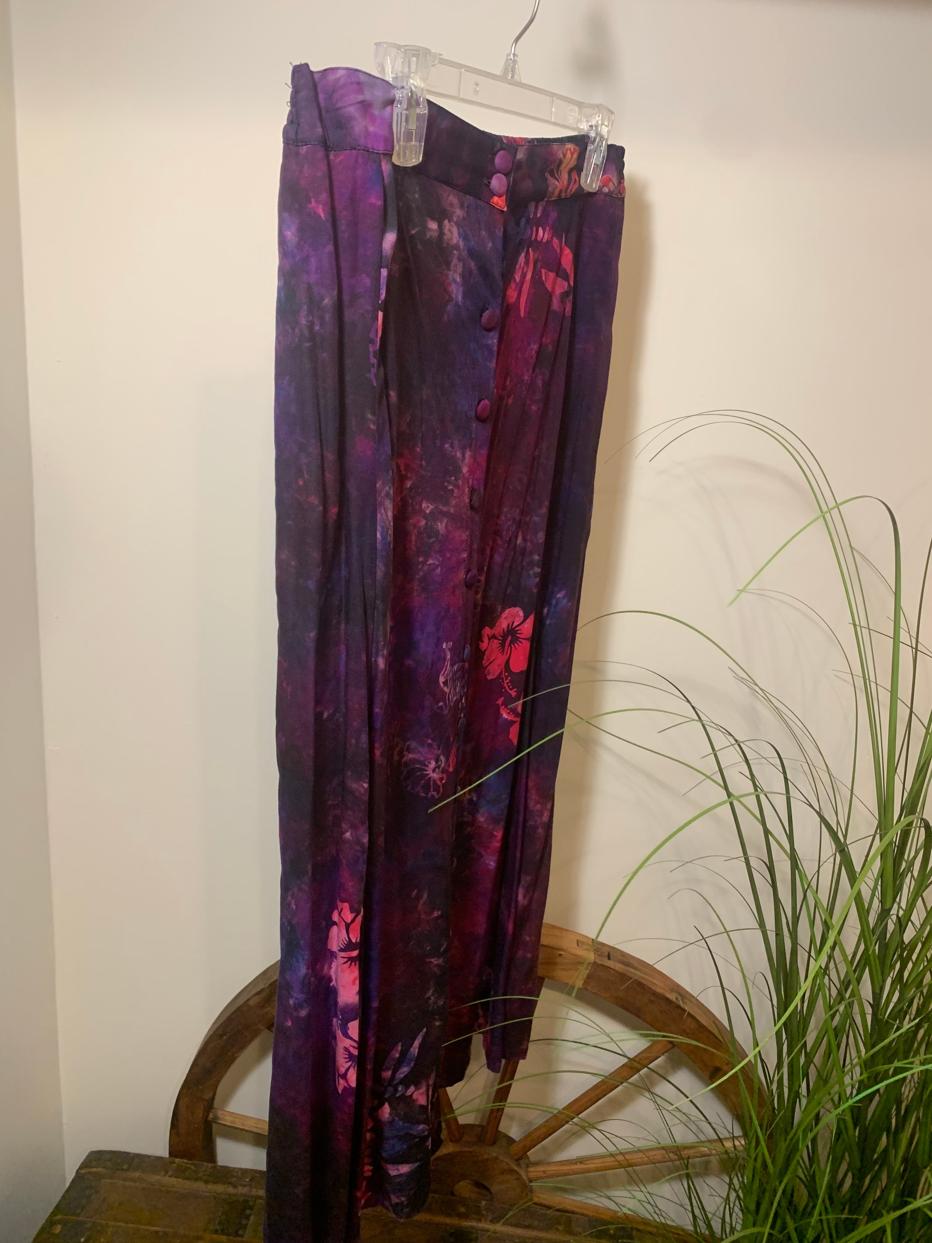 BECKY ARTISTIC PATTERN PLEATED SKIRT & MATCHING BUTTON DOWN SHIRT  - Consigned with VARDO Vintage & Valuables vvvardo.ca