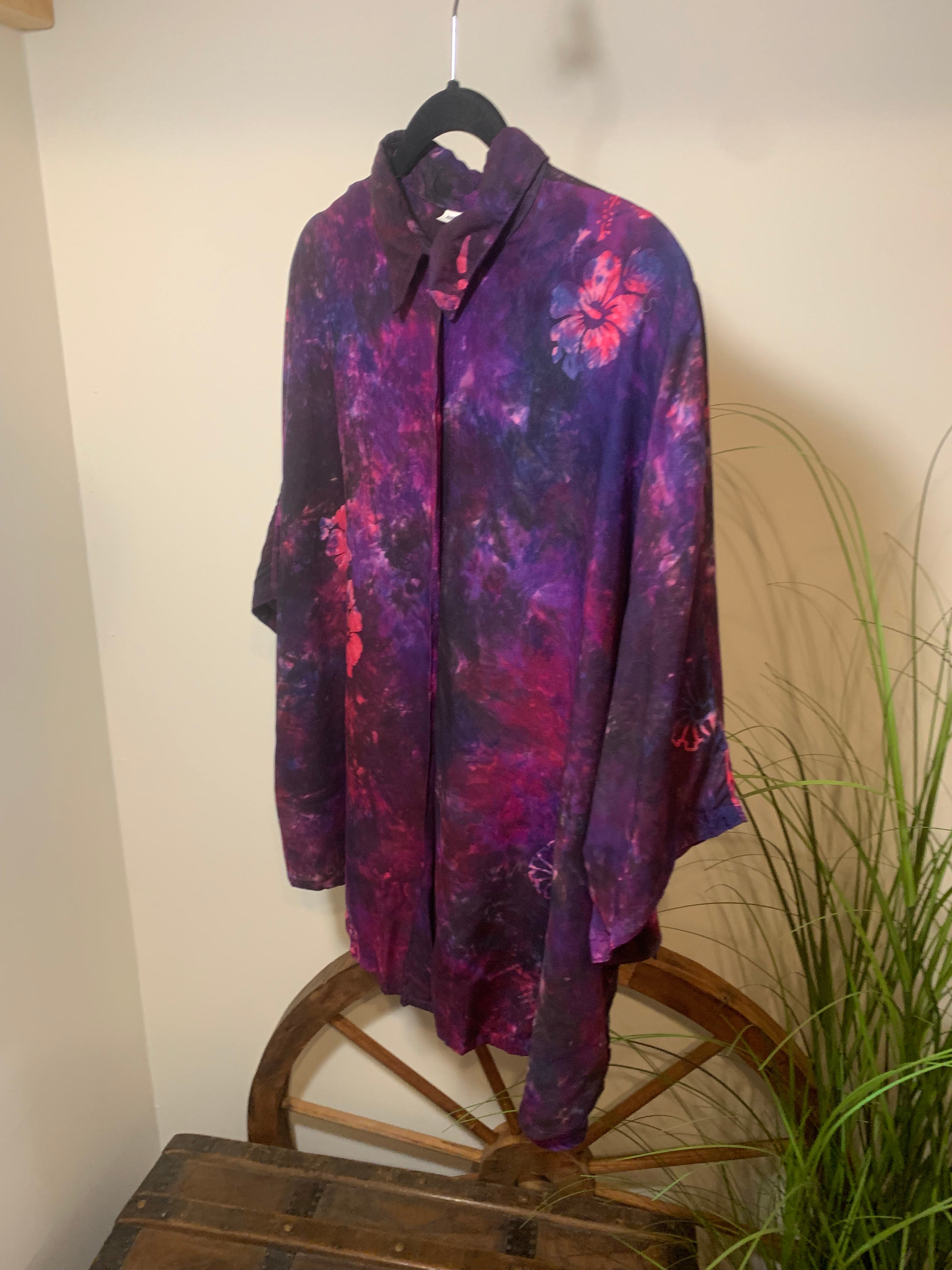 BECKY ARTISTIC PATTERN PLEATED SKIRT & MATCHING BUTTON DOWN SHIRT  - Consigned with VARDO Vintage & Valuables vvvardo.ca