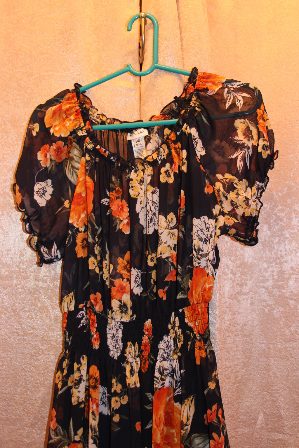 Consignment boutique Size 14W Kate-Lily Off the Shoulder Short Sleeve Black Maxi Dress with Floral Print