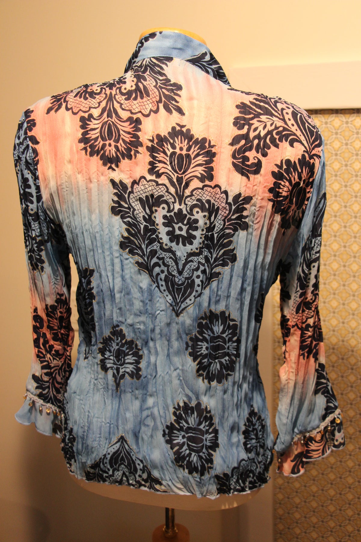 Size L Jaipur Multi Colored Flare Sleeve with Sequins Detail Button Up Blouse