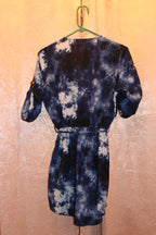 Consignment boutique Size S Streetwear Society Zipper Collar Blue and Black Tie Dye 3/4 Sleeve Tie Waist Mini Dress