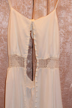 Consignment boutique, Size L White Halter Dress with Button Front Lace Panels and Gathered Hem