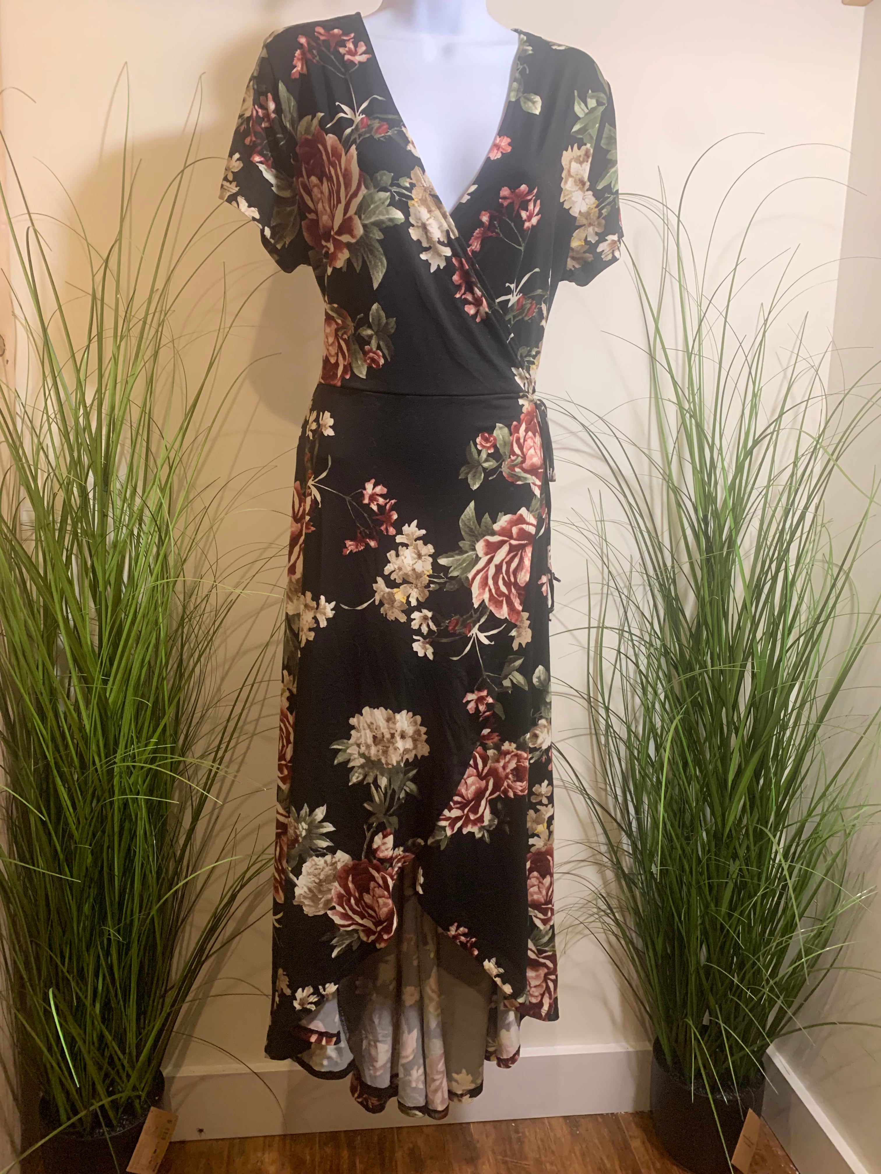 ECLIPSE WRAP AROUND FLORAL DRESS - Consigned with VARDO Vintage & Valuables vvvardo.ca