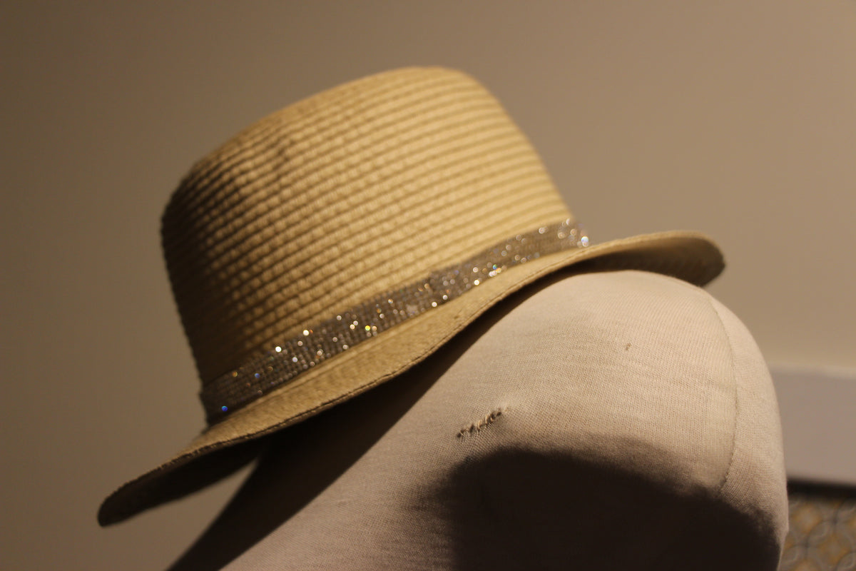 Ardene Beige Straw Hat with White Rhinestone Band Consignment