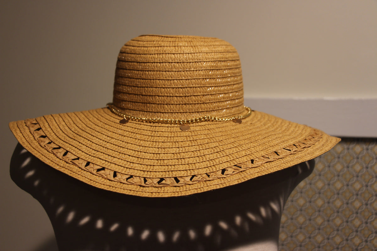 Ardene Beige Straw Sunhat with Gold Chain Accent Consignment