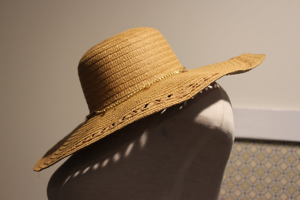 Ardene Beige Straw Sunhat with Gold Chain Accent Consignment