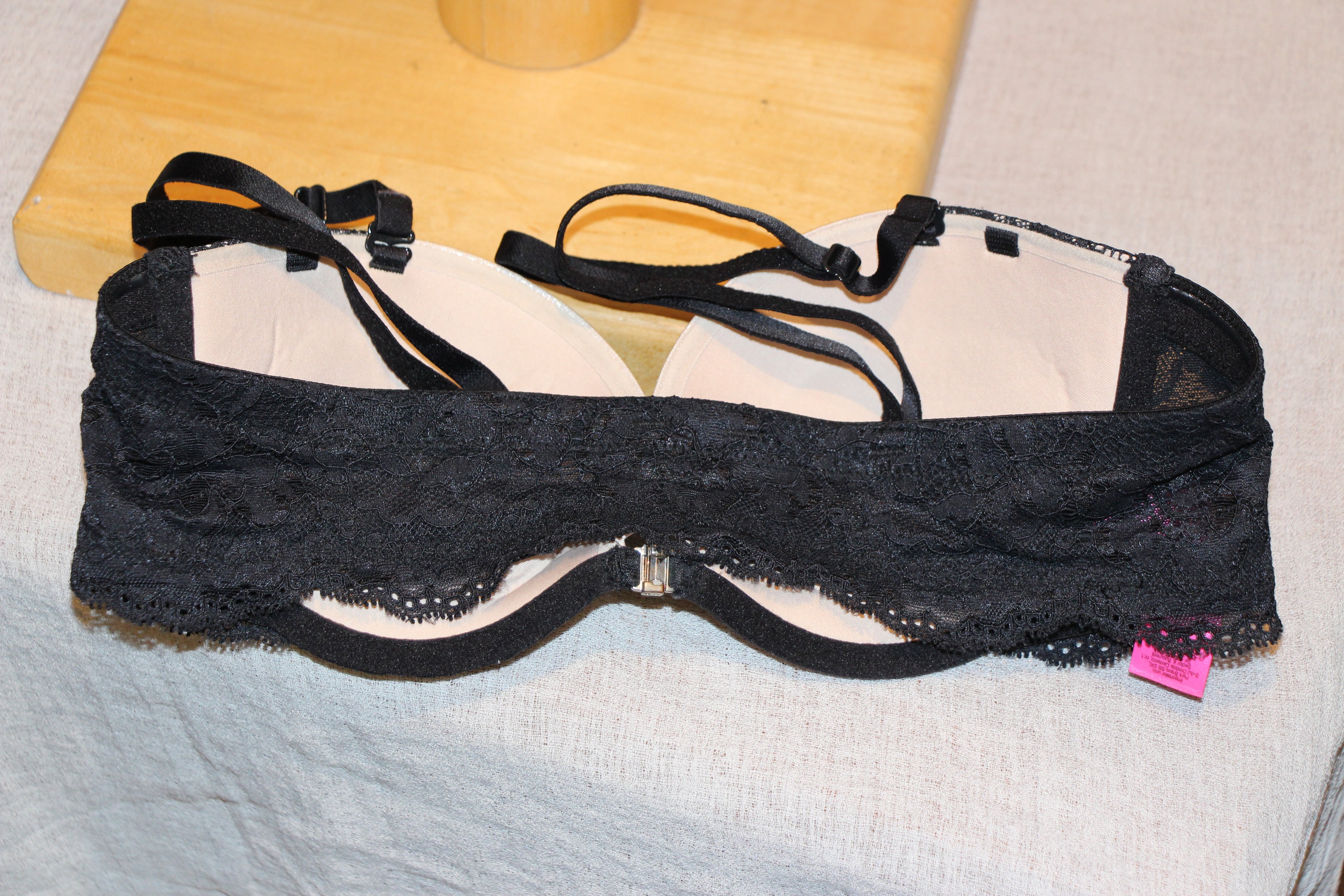 Size 34B Beyond Sexy La Senza Black Lace Bra with Nude Padded Cups and Front Closure