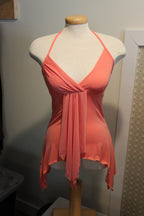 Size M Suzy Shier Neck Tie Fairy Core Coral Low Cut Sleeveless Top Consignment