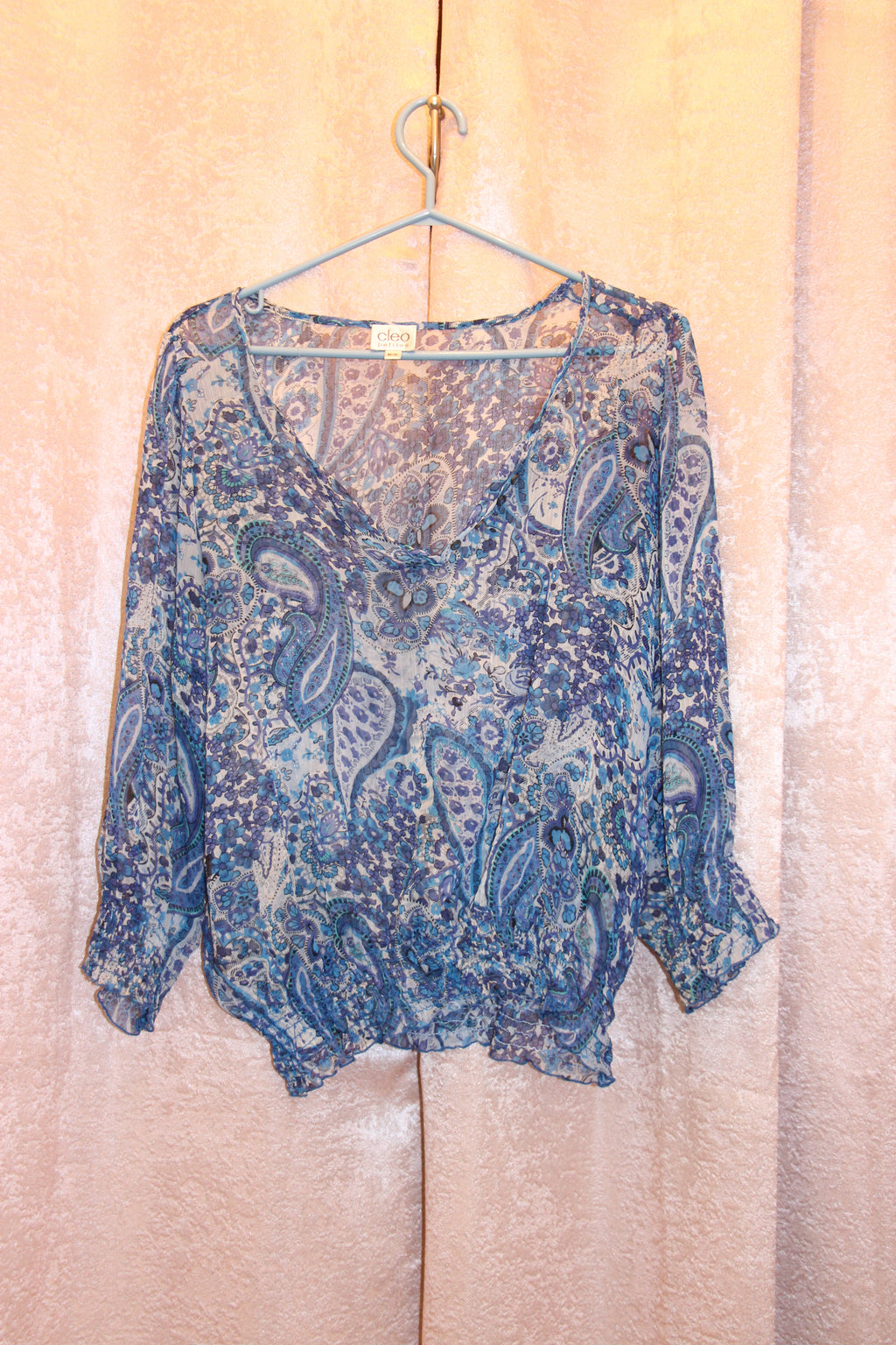 Size M Cleo Petites Long Sleeve Floral Sheer Blouse Consignment