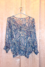Size M Cleo Petites Long Sleeve Floral Sheer Blouse