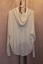 Size L Streetwear Society Off White Knit Detailed Long Sleeve Sheer Laced Collar Hoodie