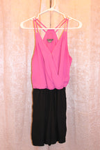 Size M Suzy Shier Pink and Black Spaghetti Strap Romper Consignment