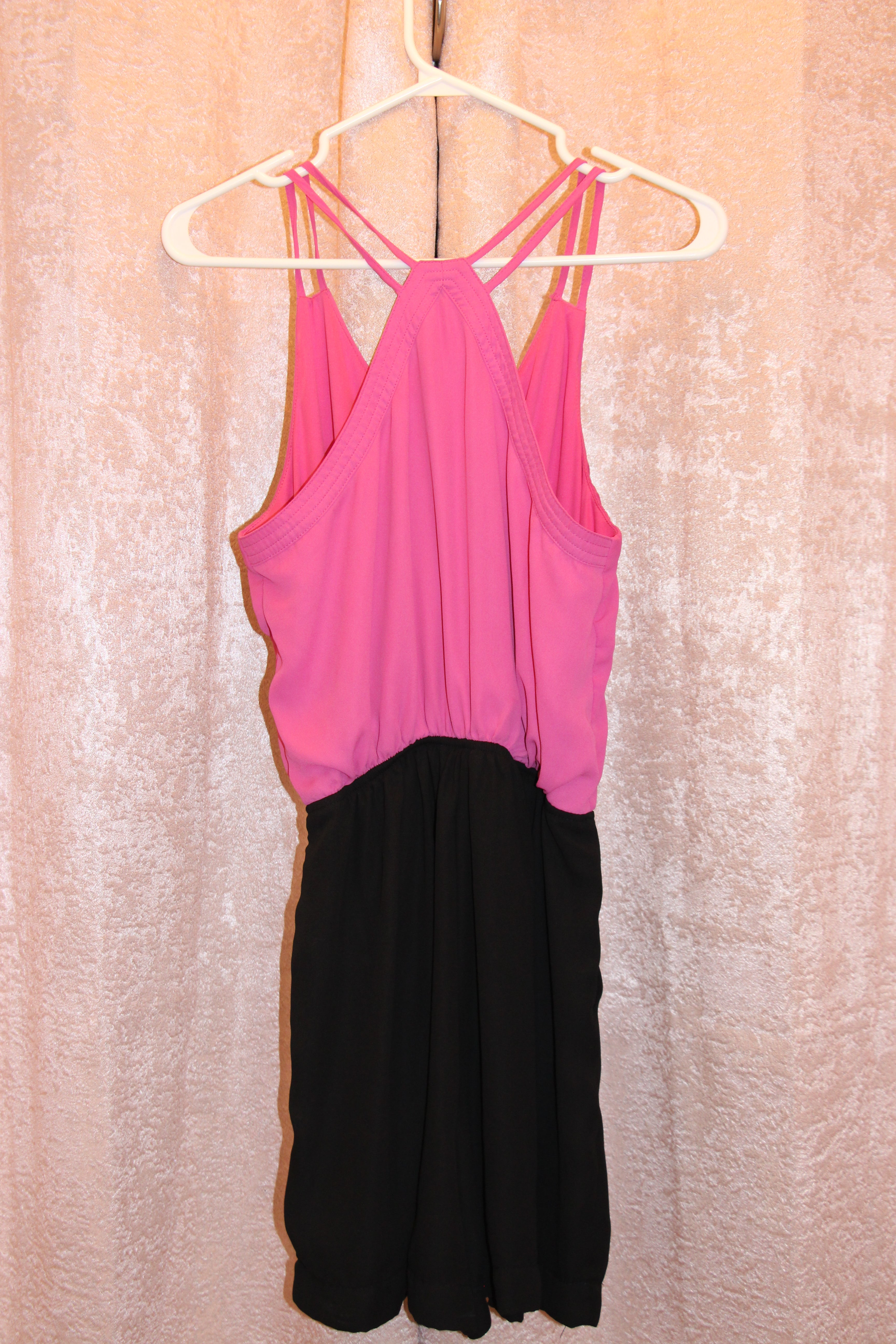Size M Suzy Shier Pink and Black Spaghetti Strap Romper