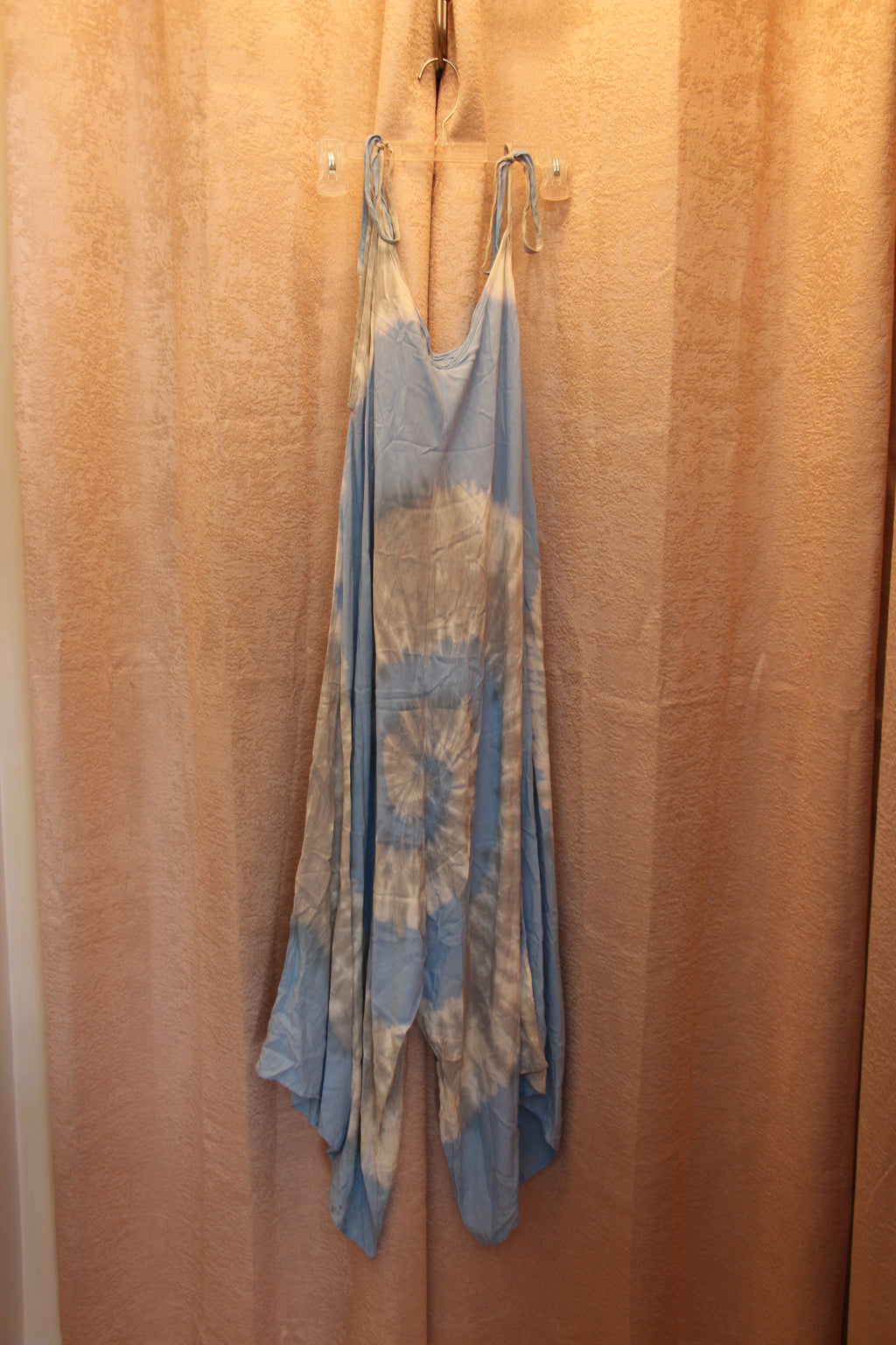Light Blue and White Tie Dye Spaghetti Strap Sleeveless Boho Romper