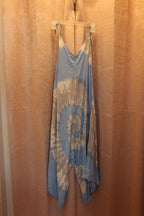 Light Blue and White Tie Dye Spaghetti Strap Sleeveless Boho Romper 